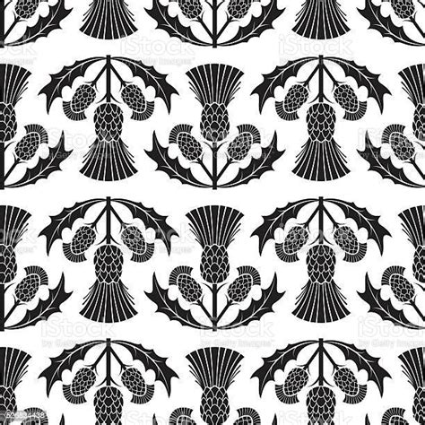 Simple Traditional Style Scottish Thistle Flower Seamless Pattern Stock