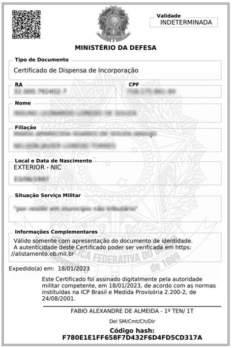 Serviço Militar Certificado De Dispensa De Incorporação — Ministério