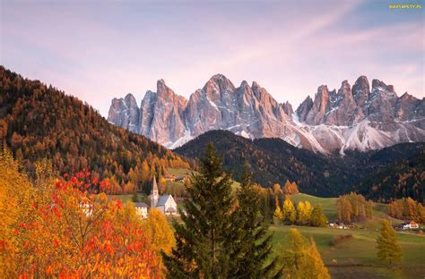 Tapety Zdjęcia Lasy Masyw Odle Kościół Dolomity Dolina Val Di