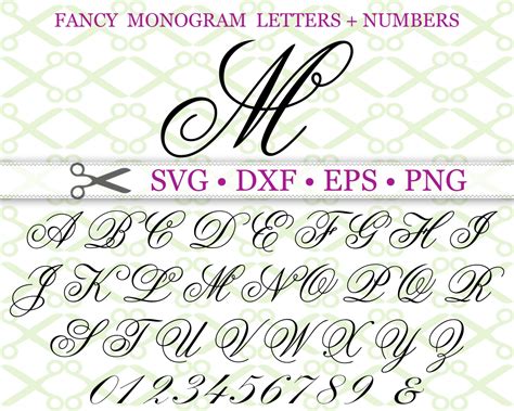Fancy Weddin Monogram Svg Font Cricut Silhouette Files Svg Dxf Eps Png