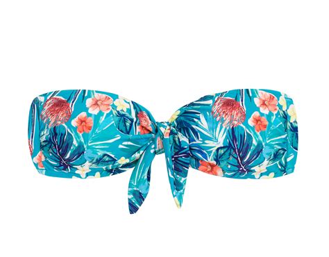 Bikini Tops Floral Blue Bandeau Top With Front Knot Top Isla Bandeau