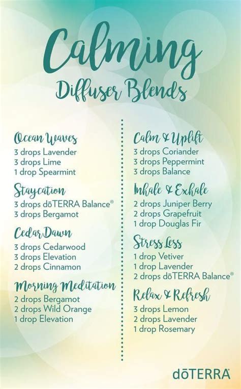 Doterra Essential Oils Calming Diffuser Blends Recipes
