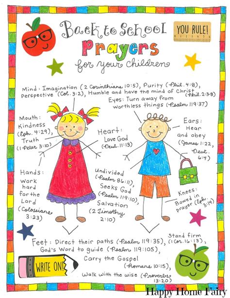 Prayer,fill in the scripture worksheet: Back to School Prayers For Your Kids - FREE Printable - Happy Home Fairy
