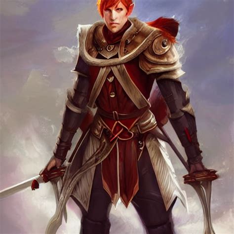 Prompthunt D D Portrait Male Half Elf Artificer With Red Hair Wearing A White Coat And Half