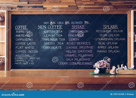 Beverage Menu On Blackboard At Cafe Coffee Shop Stock Image Image Of