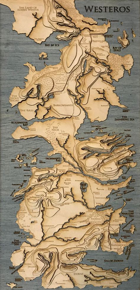 Topographic Map Of Westeros Game Of Thrones 55 X Etsy Uk