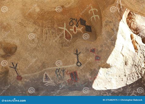 A Closeup Photo Of Petroglyphs In Joshua Tree National Park Stock