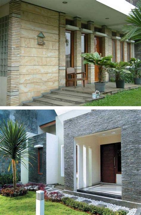 Penerapan batu alam untuk rumah idaman. model rumah batu alam tampak depan | Desain rumah, Patio ...