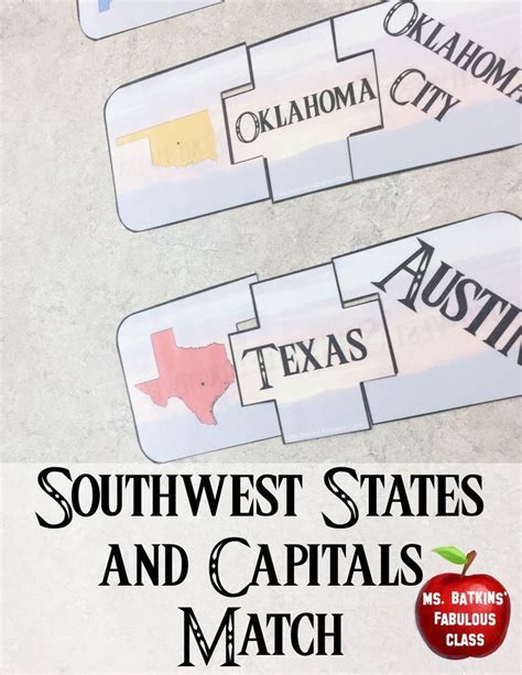 Southwestern States Capitals And Map Matching Game States And
