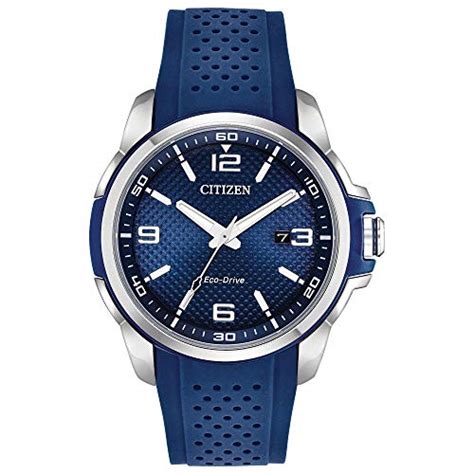 citizen men s eco drive weekender watch in stainless steel with blue polyurethane strap blue
