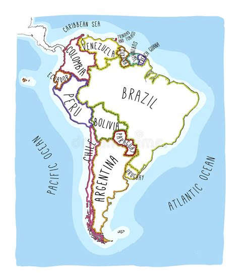 Hand Drawn Map Of South America Stock Vector Illustration Of