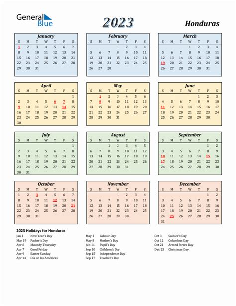 2023 Honduras Calendar With Holidays