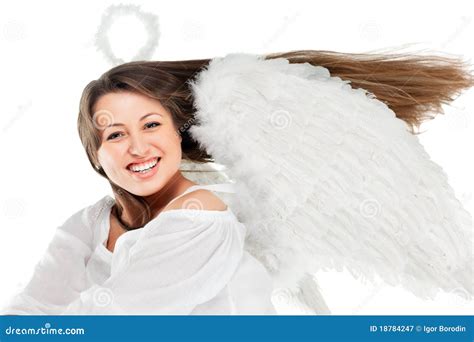 Beautiful Blonde Angel Against White Background Stock Image Image Of