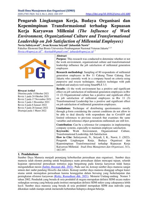 Pdf Pengaruh Lingkungan Kerja Budaya Organisasi Dan Kepemimpinan