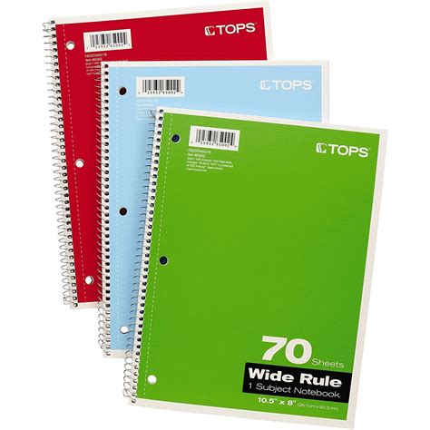 Tops 1 Subject Spiral Notebooks Wide Rule 105 X 8 Inches 70 Sheets