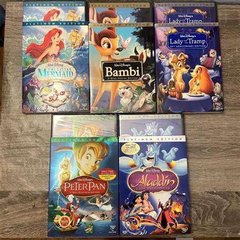 Sealed Disney Platinum Edition Dvd Lot Of 5 Mermaid Bambi Lady Peter