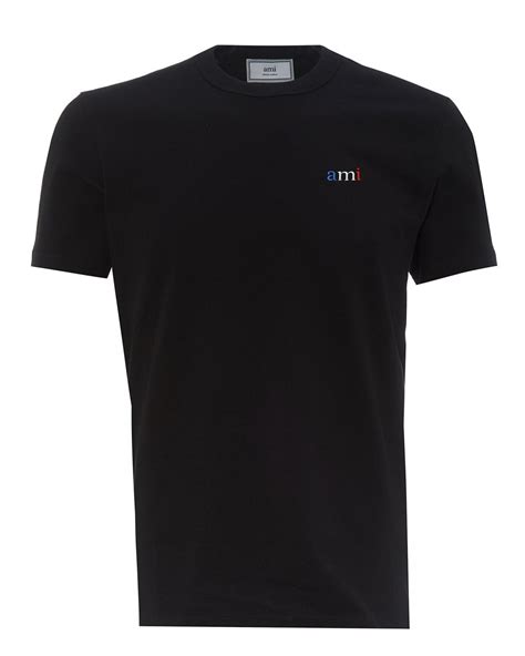 Ami Mens Tricolour Logo T Shirt Regular Fit Black Tee