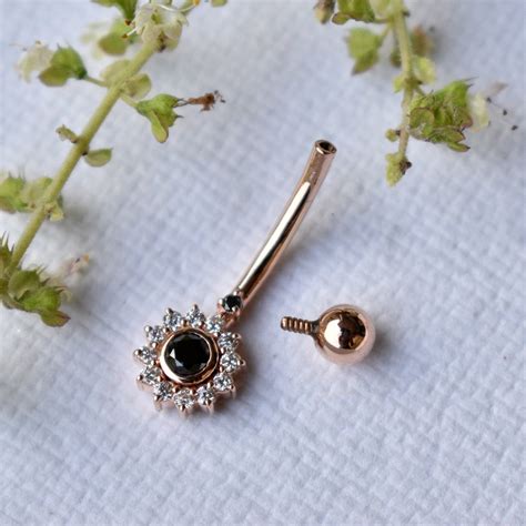 Natural Black White Diamond Belly Button Ring In K Solid Etsy