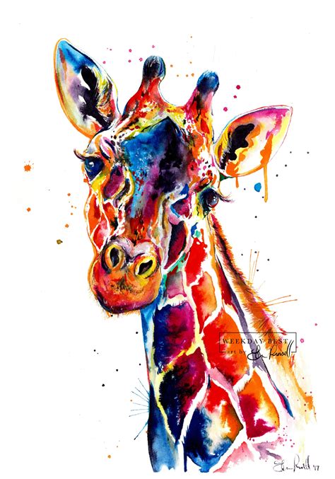 Colorful Artwork Colorful Giraffe Art Cat And Mouse Art Print By