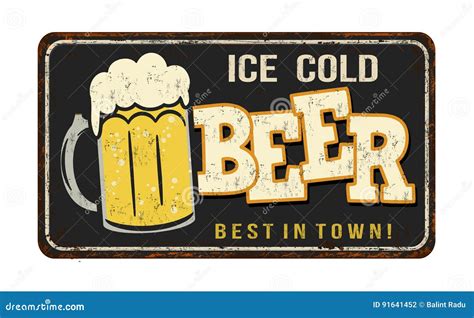 Ice Cold Beer Vintage Rusty Metal Sign Stock Vector Illustration Of