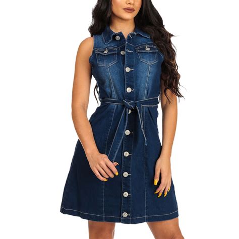 Okayoasis Free Shipping A Line Denim Dresses For Women Sexy Casual