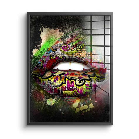 Premium Acrylglasbild Pop Art Graffiti Lips Motivation Hustl