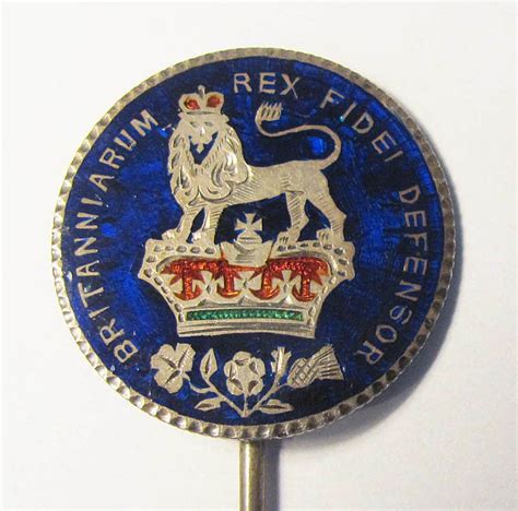 Antique British Great Seal Enamel Stick Pin Britanniarum Rex Fidei