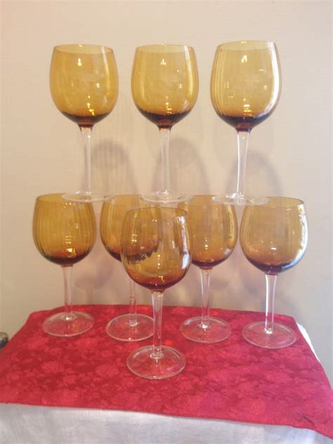 Set Of 8 Large Amber Colored Wine Glasses