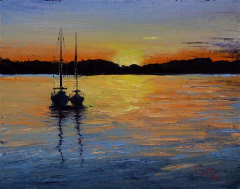 Sunset Raft Up Sold Oil Painting Landscape Fine Art Original