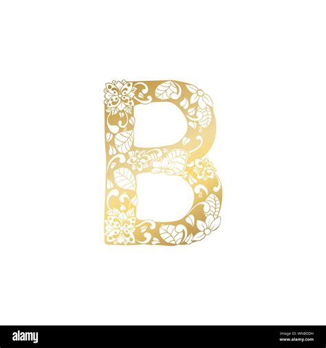 Golden Floral Ornamental Alphabet Initial Letter B Font Vector