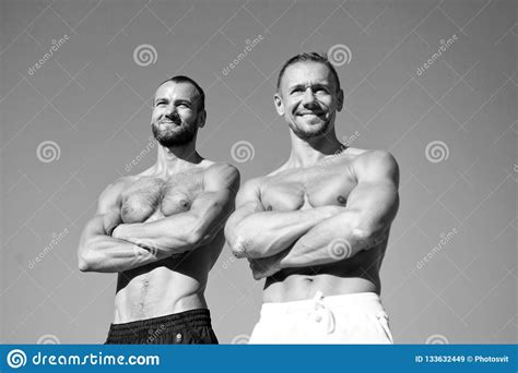 Feel Confidence Guys Muscular Belly Posing Sport And Bodycare
