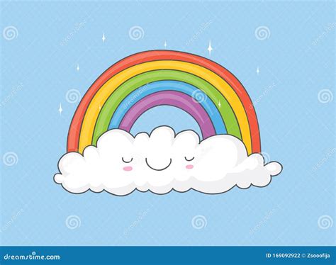Rainbow Cloud Cartoon Kawaii Emoticon Set Facial Expressions Pack