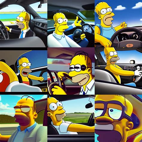 Homer Simpson Commuting To Work Driving On Highway Stable Diffusion