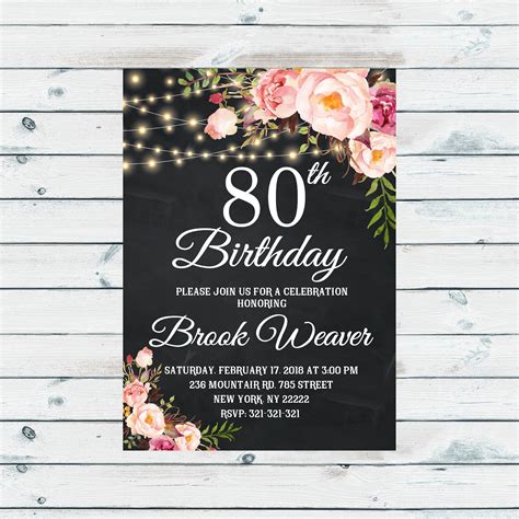 80th Birthday Invitation for women 80th Birthday Party Any | Etsy
