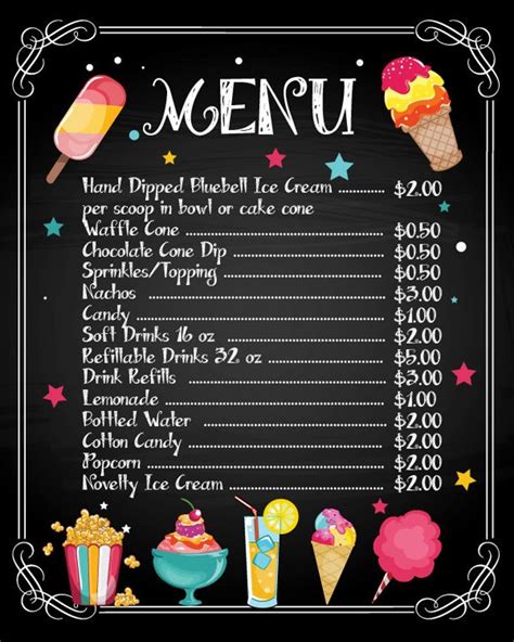 vintage ice cream truck menu