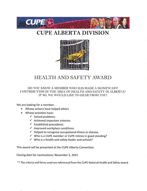 cupe alberta division health and safety award cupe alberta