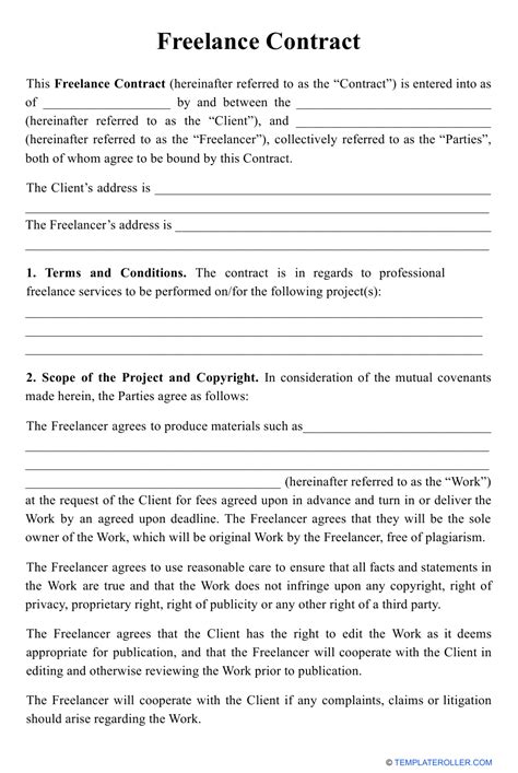 Freelance Contract Template Download Printable PDF | Templateroller