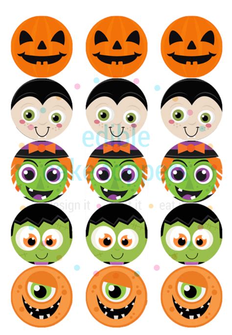 Spooky Halloween Faces Edible Cupcake Toppers X15 Pre Cut