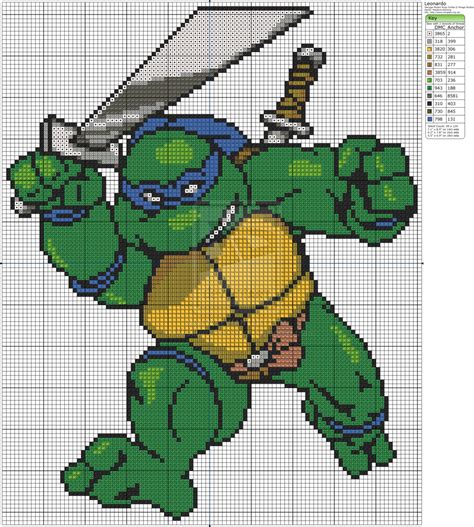 Alpha friendship bracelet pattern #5772 added by arbarnett. Teenage Mutant Ninja Turtles - Leonardo by Makibird ...