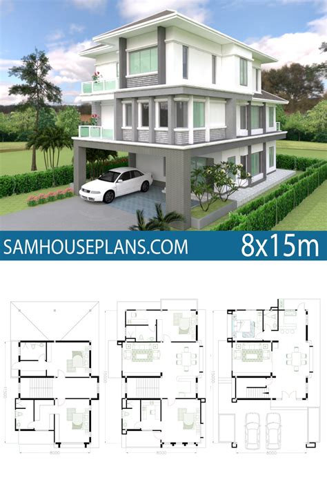 House Plan 8x15m With 5 Bedrooms Samhouseplans