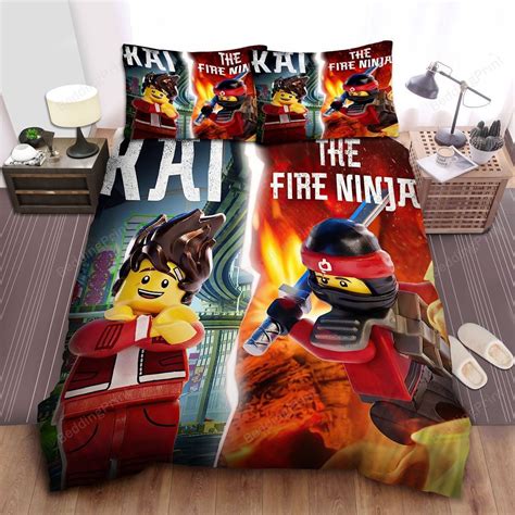 Ninjago Kai And The Fire Ninja Split Digital Art Bed Sheets Duvet Cover