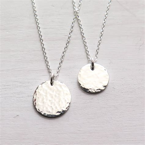 Sterling Silver Hammered Disc Necklace Tiny Disc Minimalist Necklace