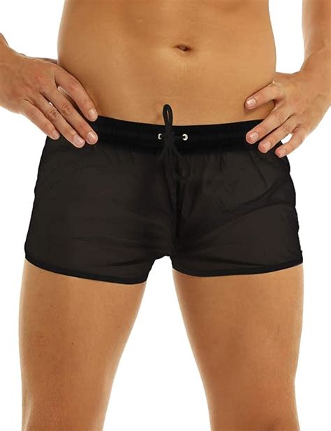Hansber Mens Mesh Sheer See Through Boxers Shorts Drawstring Breathable Swim Trunks Underwear