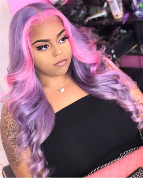 Dark Light Purple Pink Weave Hairstyles With Color Full Lace Wigs For