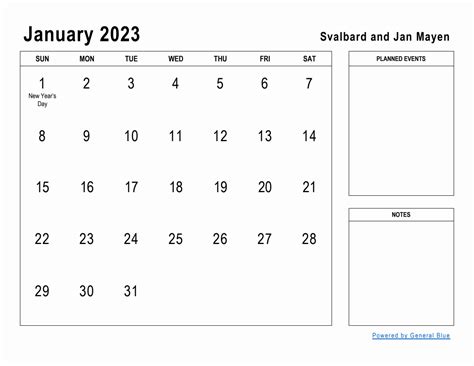 January 2023 Planner With Svalbard And Jan Mayen Holidays