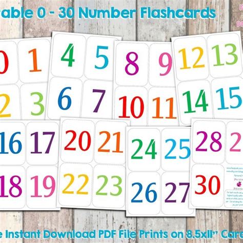 Printable 0 30 Number Flashcards Instant Download Etsy Instant