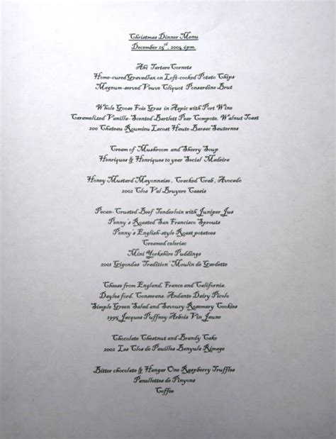 A traditional english christmas dinner. Becks & Posh: Christmas Dinner 2004 - The Menu