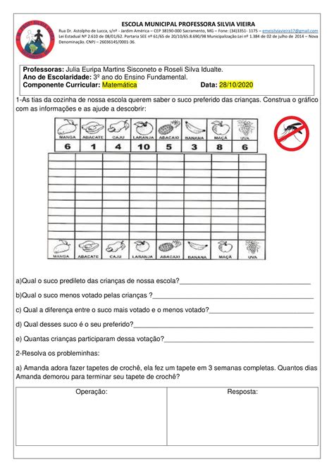Atividades Matem Tica Ano Dados Em Gr Ficos E Tabelas Folha Vrogue