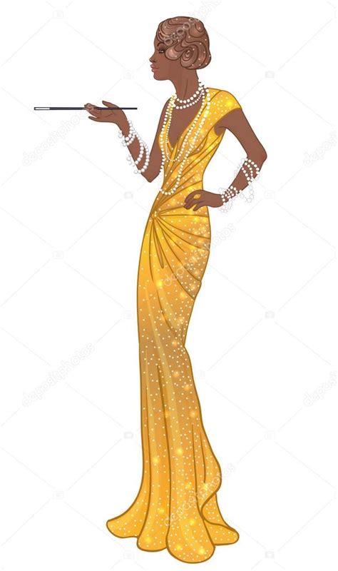 retro fashion glamour girl of twenties african american woman — stock vector © vgorbash