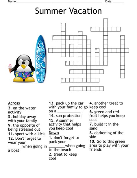 Summer Crossword Puzzles Printable